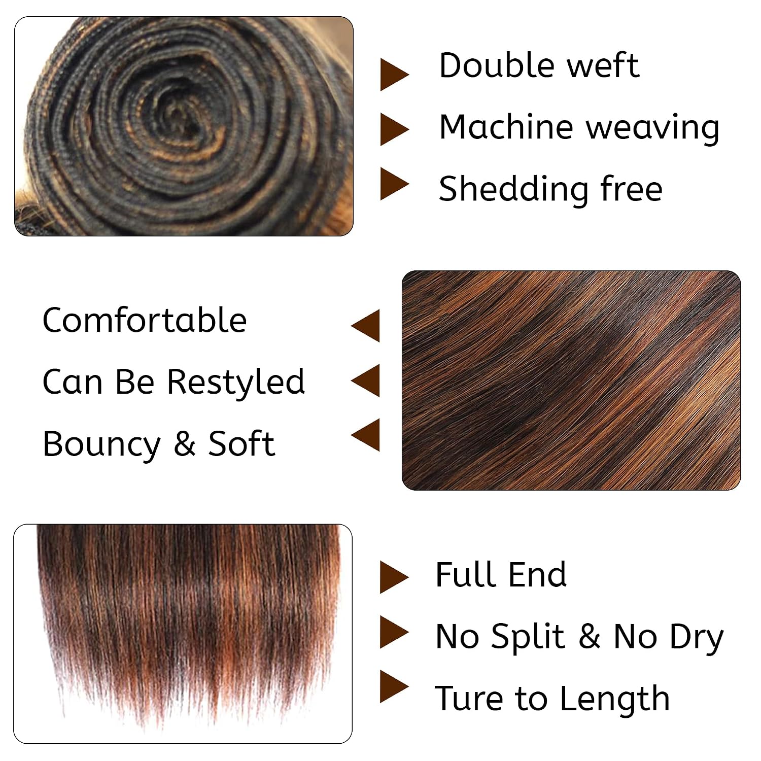 P1B/30 Highlight Brown Bundles Human Hair Ombre Straight Bundles Human Hair 22 Inch Single Bundle Human Hair Extension for Women 100g Total