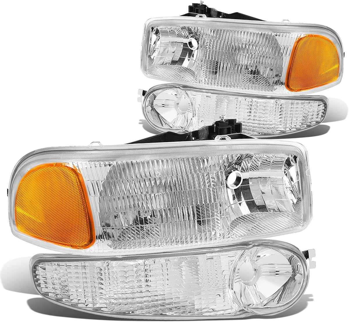 DNA MOTORING HL-OEM-DAN99-4P OE Style Replacement Headlight+Bumper Lamp Compatible with 01-06 Sierra/Yukon Denali, White