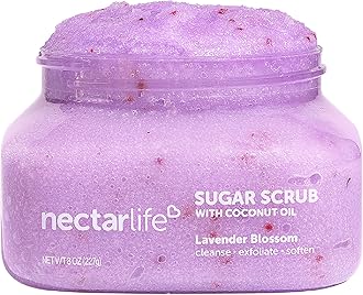 Sugar Body Scrub, Exfoliating Body Scrub with Moisturizing Shea Butter and Coconut Oil, Paraben Free, SLS Free, Cruelty Free Skin Care for Women and Girls, Handmade Fresh, 8 Oz (Lavender)