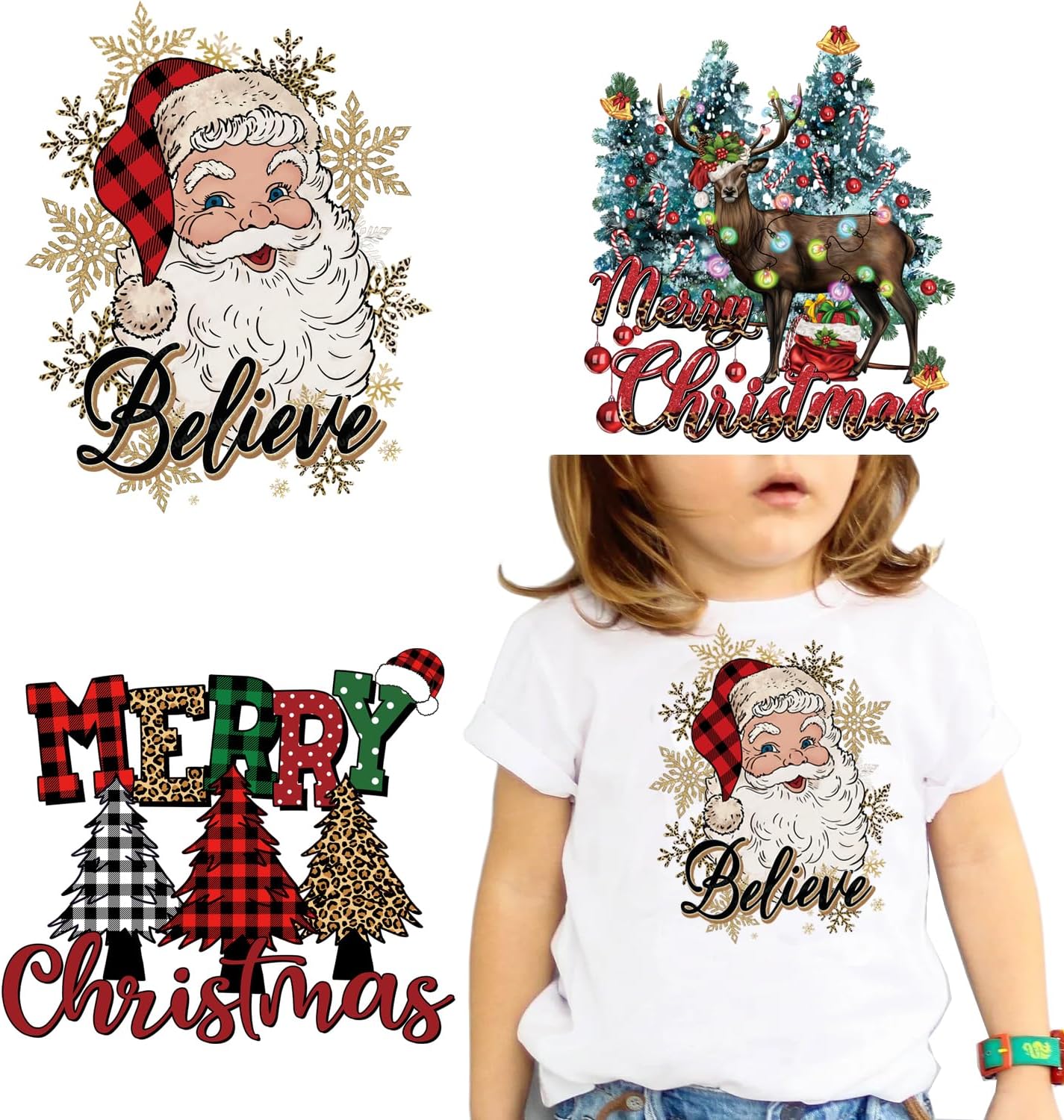 3 Sheets Christmas Heat Transfers Vinyl,CEWEWP Christmas