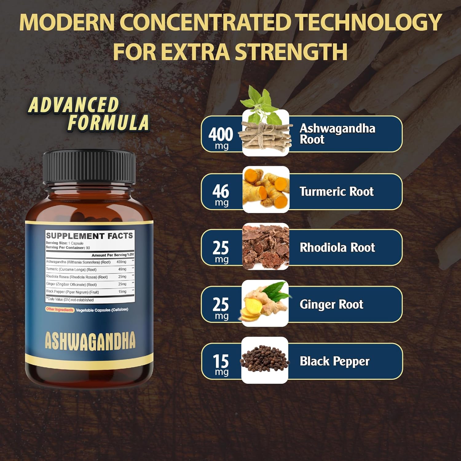 Ashwagandha Extract Capsule - Great Strength - 5in1 Blended Ginger, Turmeric, Rhodiola Rosea & Black Pepper - 90 Capsules for 3 Months - Strength, Spirit & Immune Support - Image 2
