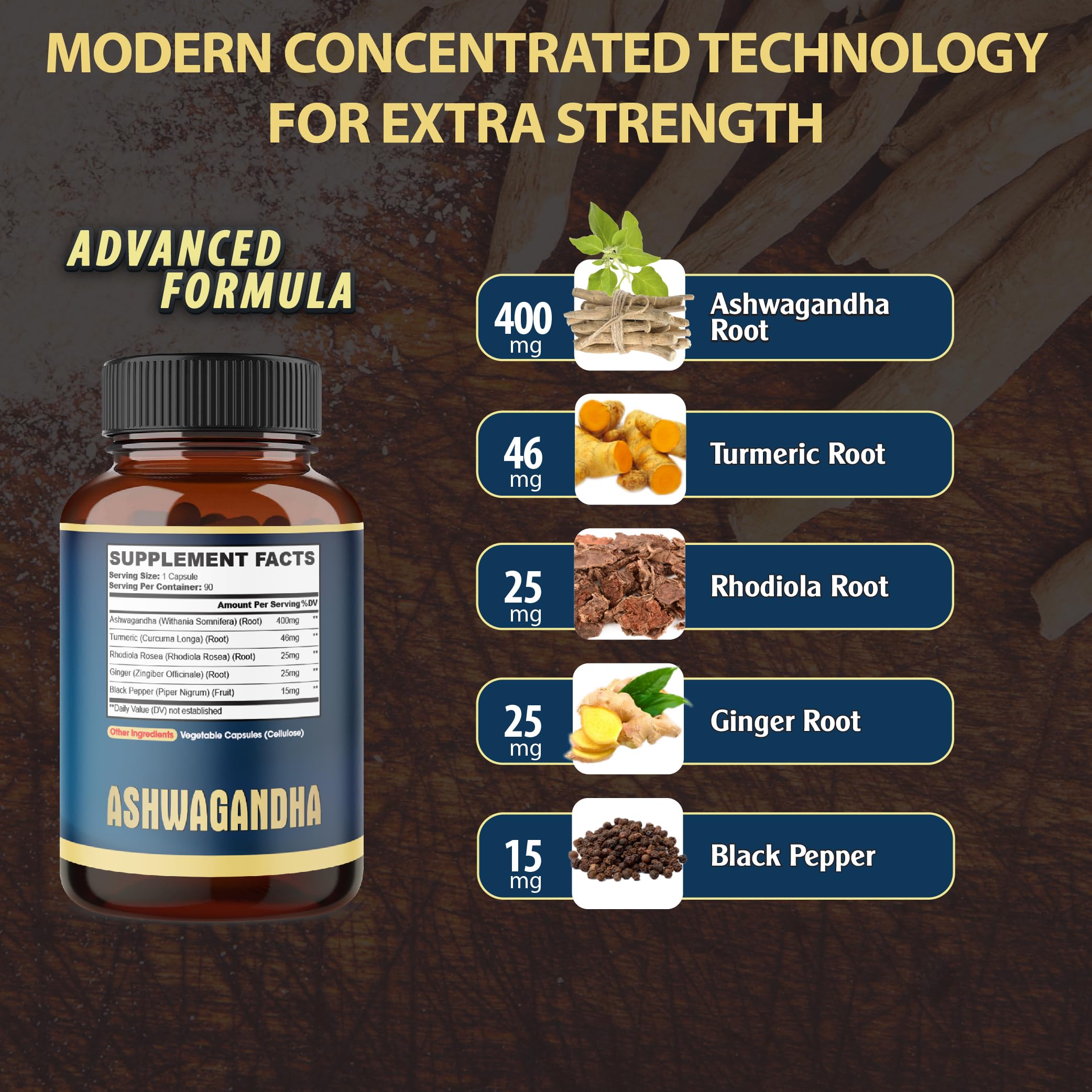 Ashwagandha Extract Capsule - Great Strength - 5in1 Blended Ginger, Turmeric, Rhodiola Rosea & Black Pepper - 90 Capsules for 3 Months - Strength, Spirit & Immune Support — Amazon image 2