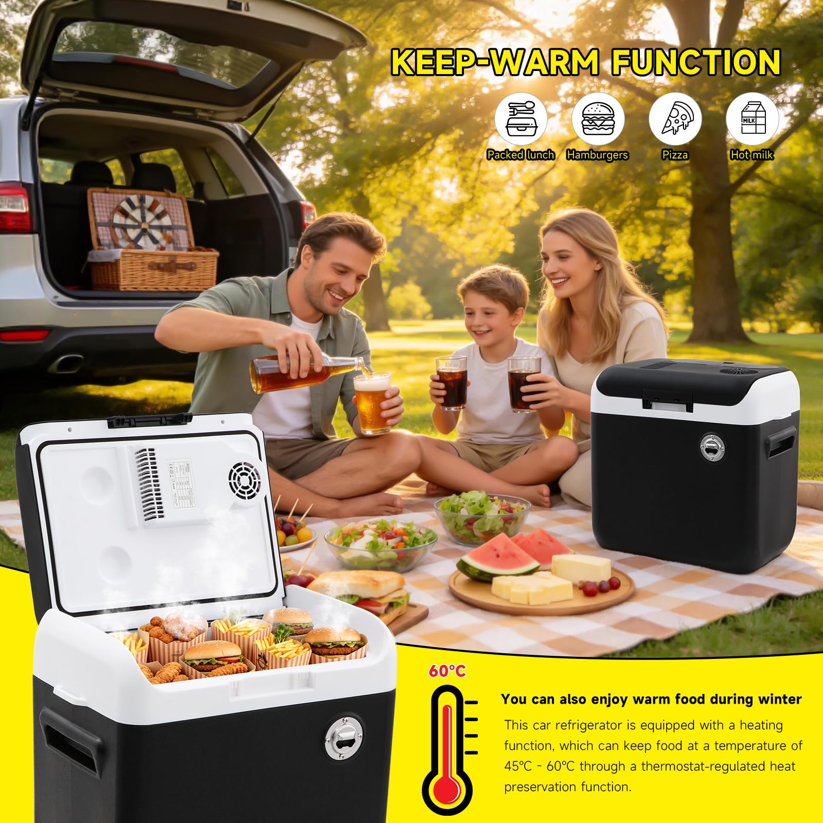 Nevera Portátil Electrica 24L –nevera coche 12/230 V, enfría & calienta (hasta 65°C), Modo ECO, para Coche, Camper y Camping