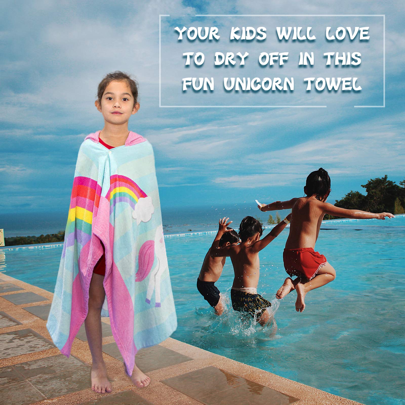 Toalla de baño con capucha para niños, 100 % algodón, súper suave y absorbente, manta de baño de dibujos animados, para natación, surf, poncho deportivo para niños y niñas (arco iris)