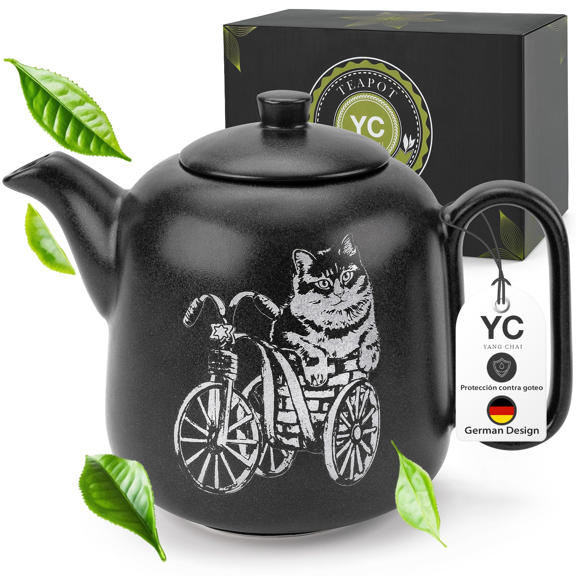 YC Yang Chai Tetera con filtro (1,3 L) – Tetera de cerámica con colador de acero inoxidable 304 – Tetera de cerámica hecha a mano – No gotea y resistente al calor – Accesorios para té suelto