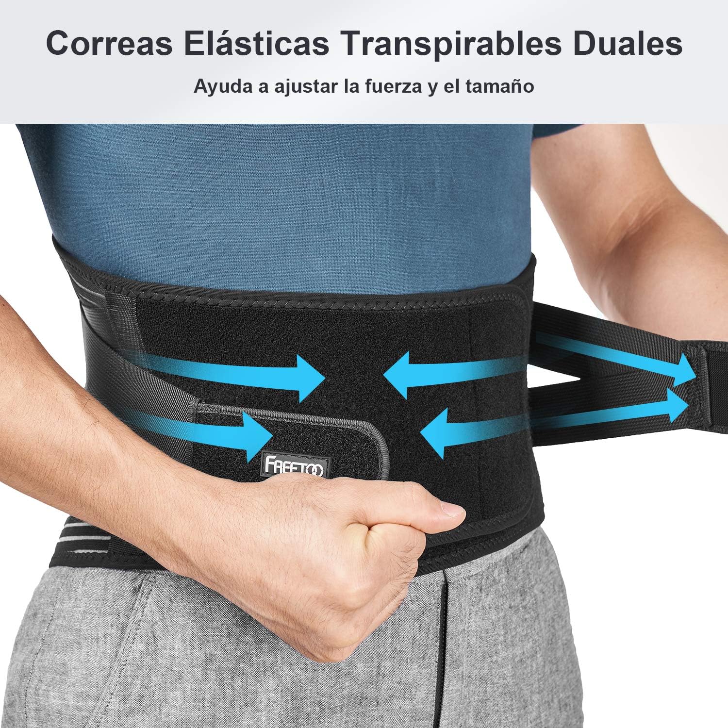 Freetoo Ceinture de soutien lombaire, ceinture de pression réglable à double couche, légère et respirante pour la protection au travail, douleurs dorsales (mise à jour L)