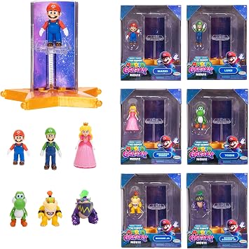 Super Mario Galaxy Movie - 6 Pack 1.5" Minifigure with Star Launcher Accessories - Mario, Luigi, Yoshi, Princess Peach, Bowser Jr.