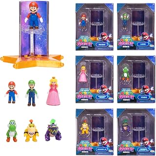 The Super Mario Galaxy Movie – 1.5” Mini Figures with Star Launcher Accessory 6-Pack Bundle - Includes Mario, Luigi, Yoshi, Princess Peach, Bowser Jr., and Wonder Bowser Jr.