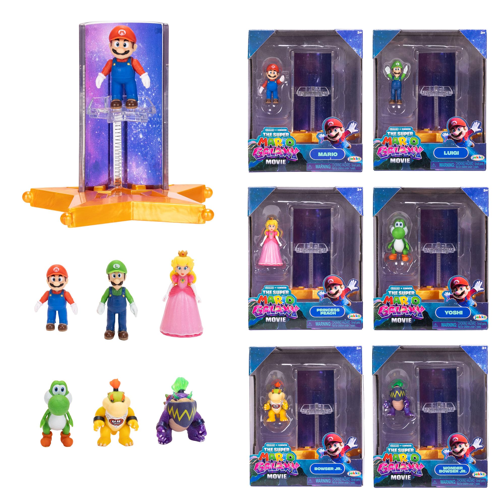 La película Super Mario Galaxy – Figura de 4 cm con Accesorio Lanzador de Estrellas – Pack de 6