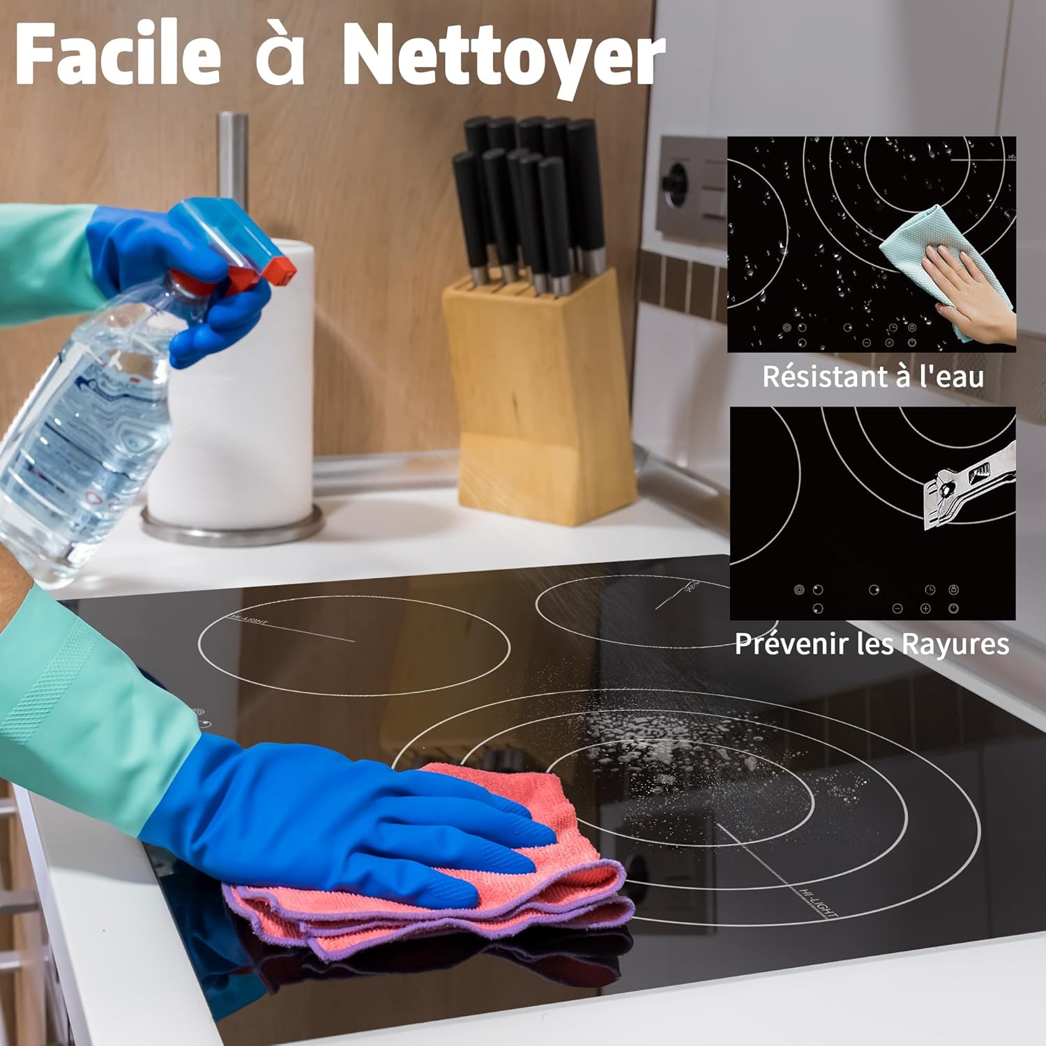 Image demonstrating the easy cleaning process of the ceramic hob