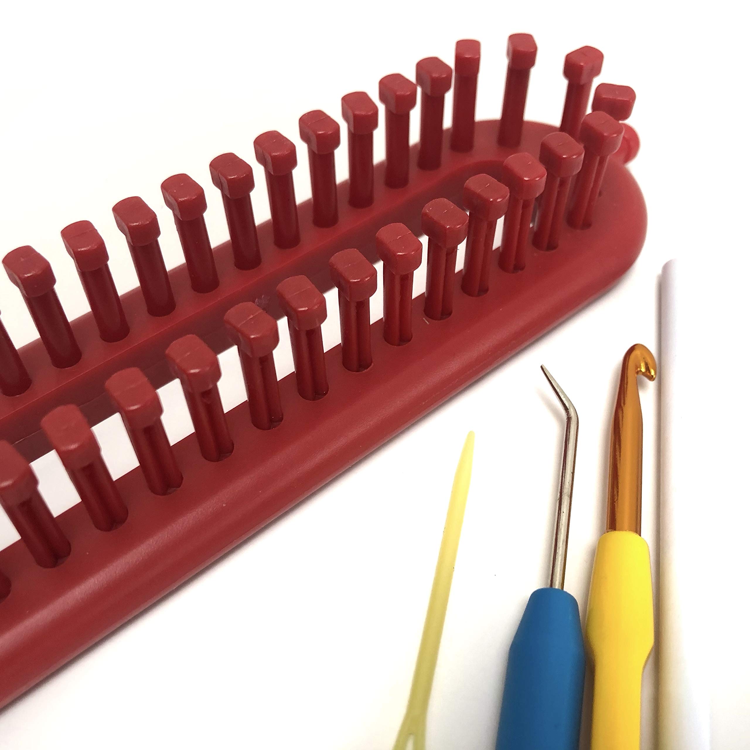 Knituk Red Long Knitting Loom. 52 Pegs Fitted (Medium Gauge Loom).