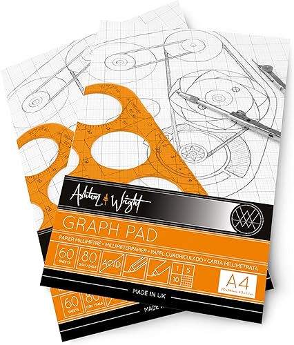 Ashton and Wright - A4 Gris - Cuadrícula Gráfica - Papel de 2.82 ozm - 60 hojas - Paquete de 2