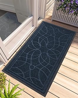 DEXI Front Door Mat, Welcome Mat Heavy Duty Non Slip Low Profile Outside Doormat for Entryway, Patio, Garage, High Traffic Areas, 2'x4', Blue