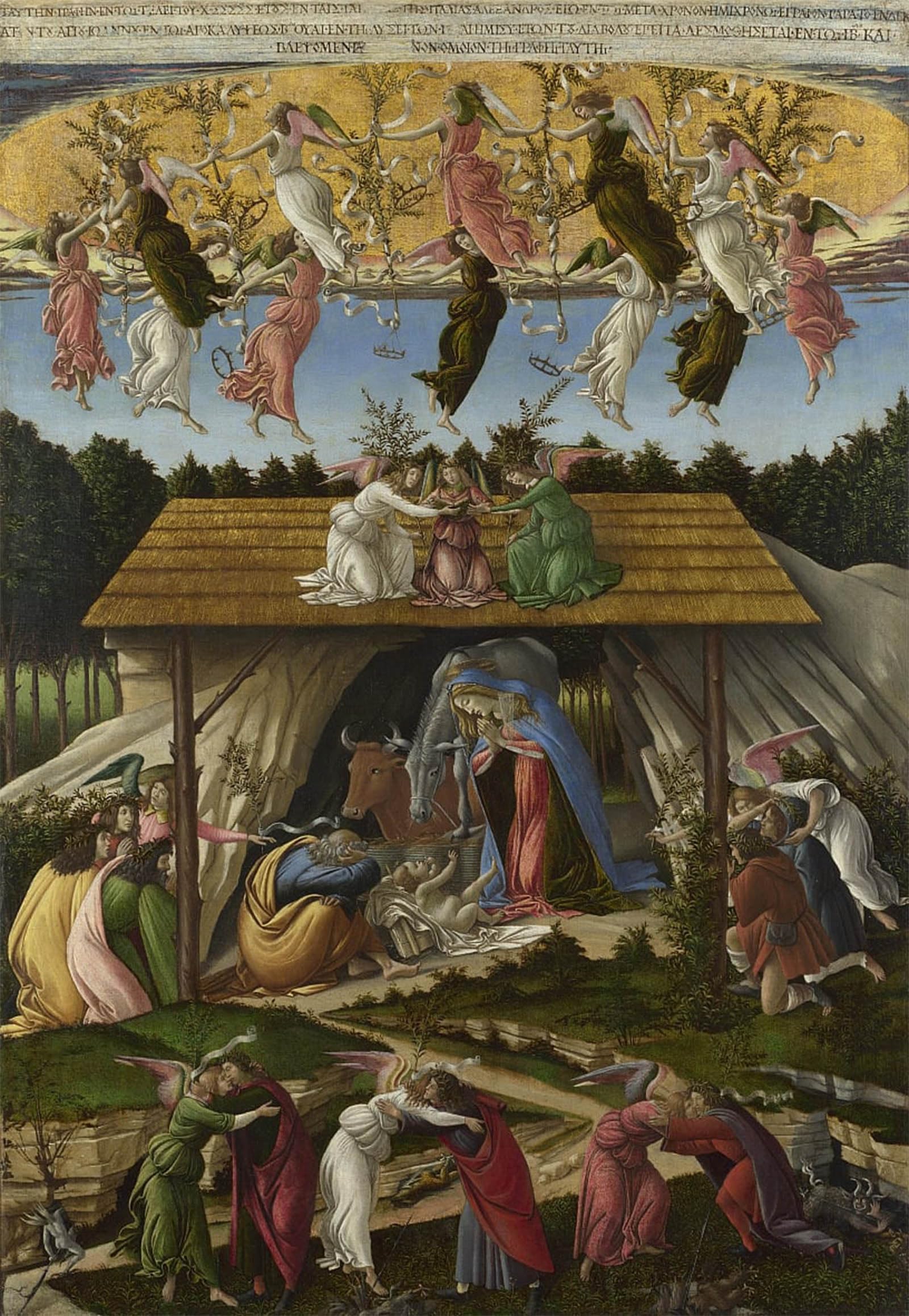 POSTERIIk Vintage Classic Picture Landscape Artwork Mystic nativity by Sandro Botticelli Portrait Canvas Painting for Office Home Decor 60x90cm