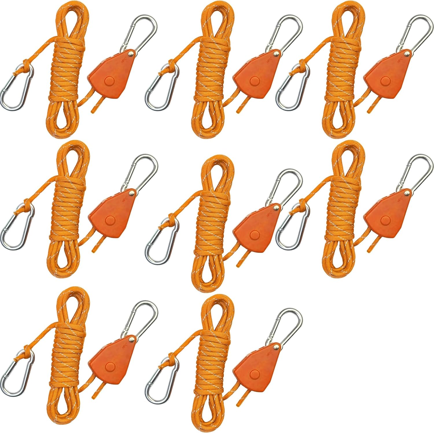 Longer 15ft Paracord Rope Tie Down Ratchet Strap Small Reflective Portable Adjustable Fix Camping Rope Tent Tarp Tie Downs Grow Plant Light Hangers Pulley Tightener Tensioner Adjuster 1/8in 4Pack