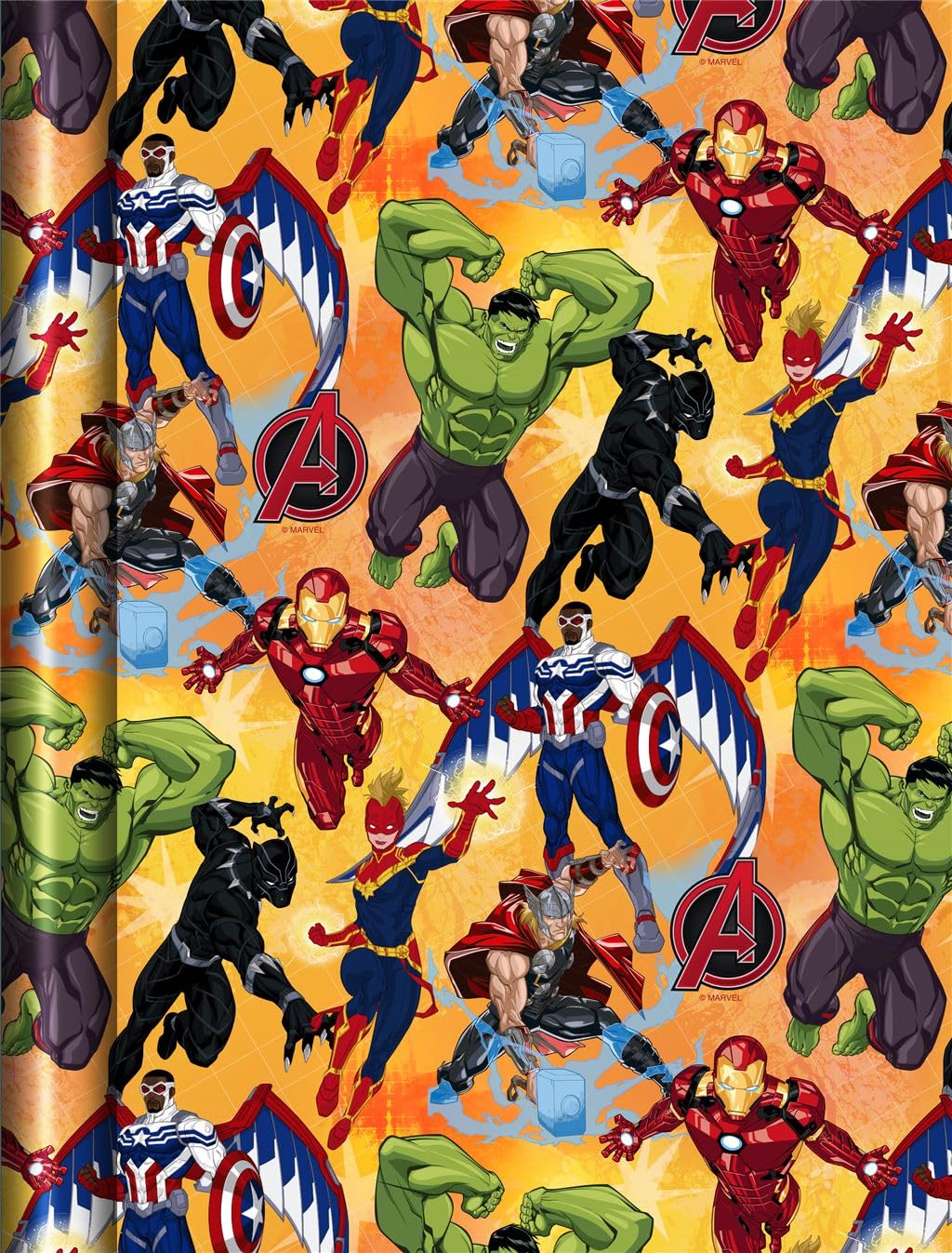 Marvel Avengers Wrapping Paper by Hallmark - 3 x 2 Metre Rolls - Official Roll Wrap Featuring Ironman, Hulk, Captain Marvel Black Panther, and Thor -Perfect Christmas or Birthday Wrapping Paper