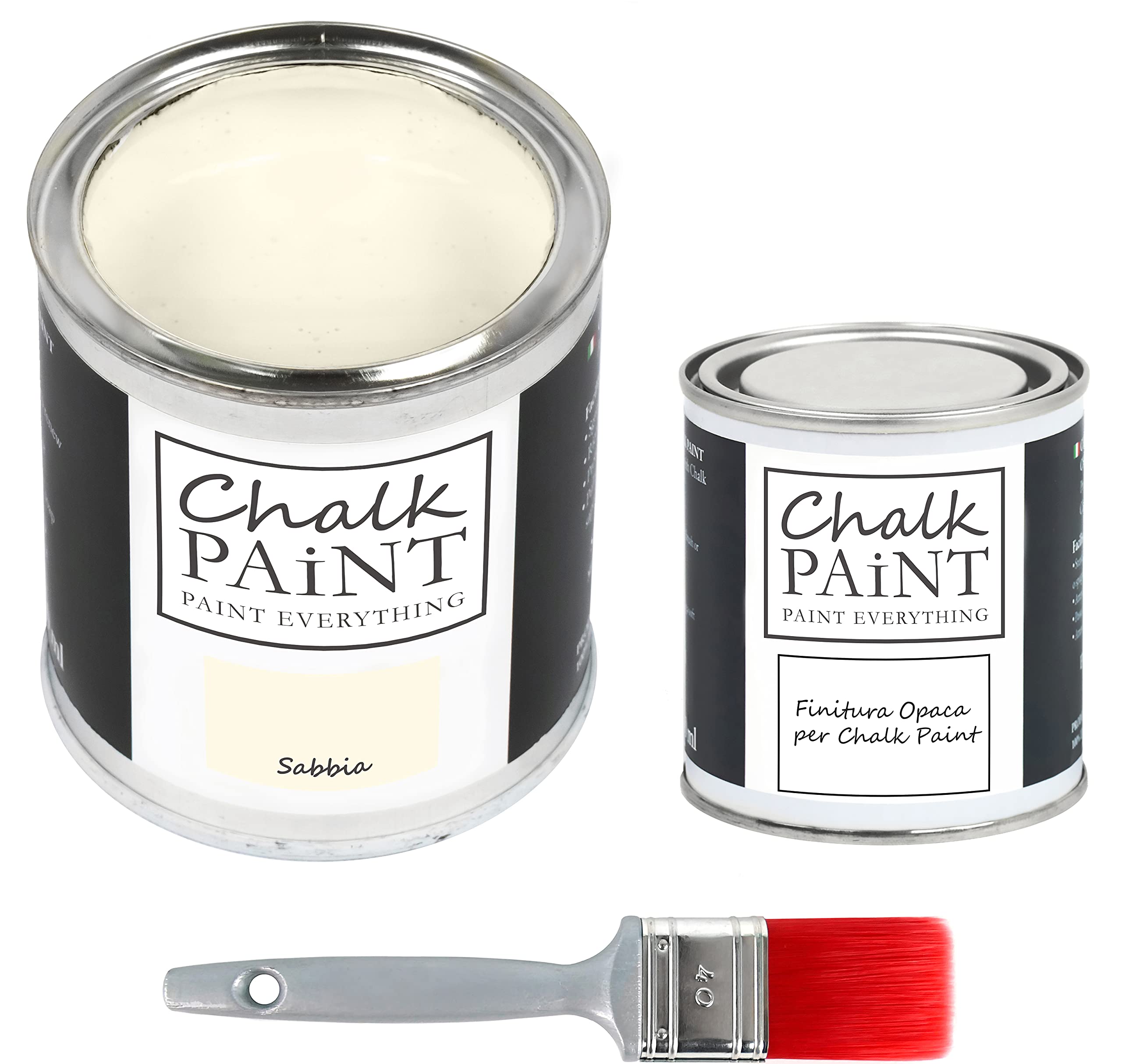 CHALK PAINT EVERYTHING Sabbia & FINITURA + PENNELLO - Kit Pronto Vernicia e Proteggi (750 ml Colore + 250 ml Finitura + Pennello Professionale 40 mm)