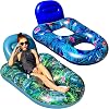 FindUWill Large Pool Lounger Floats - 2Pack 65'' X 42'' Oversized Pool Lounger for Adults, Inflatable Pool Floaties with Cup Holder, Backrest, Footrest, Ultra-Comfort Pool Lounge XL, BlueGreen