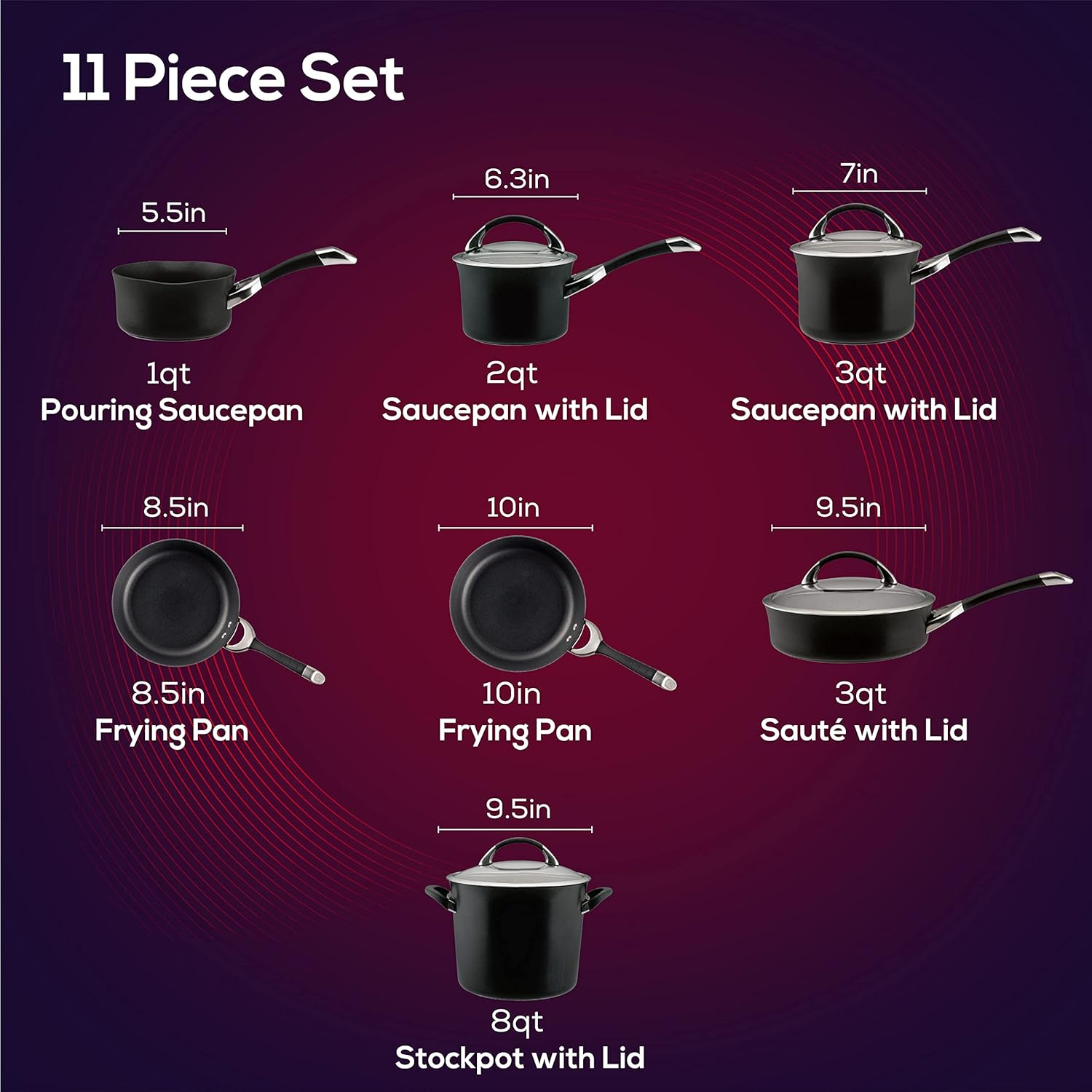 Circulon Symmetry Hard Anodized Nonstick Cookware Pots and Pans Set, 11-Piece, Black: Home & Kitchen