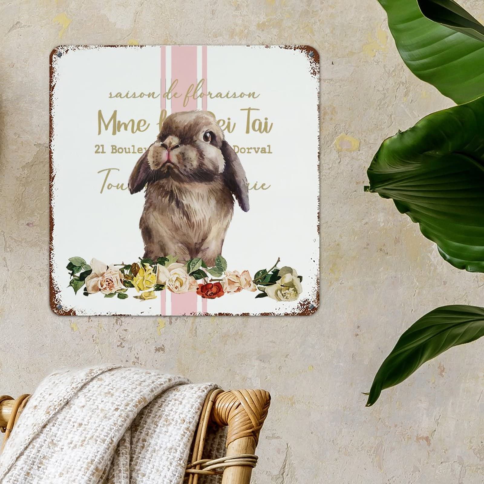 Targa Decorativa Da Parete In Metallo Happy Easter Flowers - 20x30 Cm - Stile Floreale Rosa - 3
