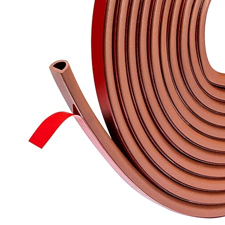 fowong Silicone Rubber Weather Strip, 11/32 Inch Wide X 5/32 Inch Thick Seal Tape for Door and Window Gap Seal Strip Windproof Anti-Aging (Brown)