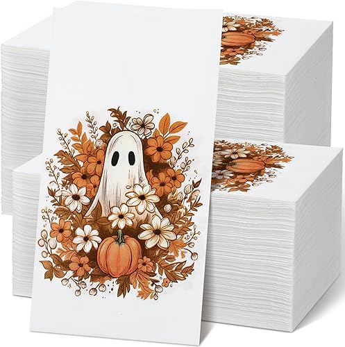 Miniatura 9 de Sinmoe 200 servilletas de papel de calabaza y hojas, toalla de mano desechable para baño, toalla de papel decorativo para invitados, cosecha