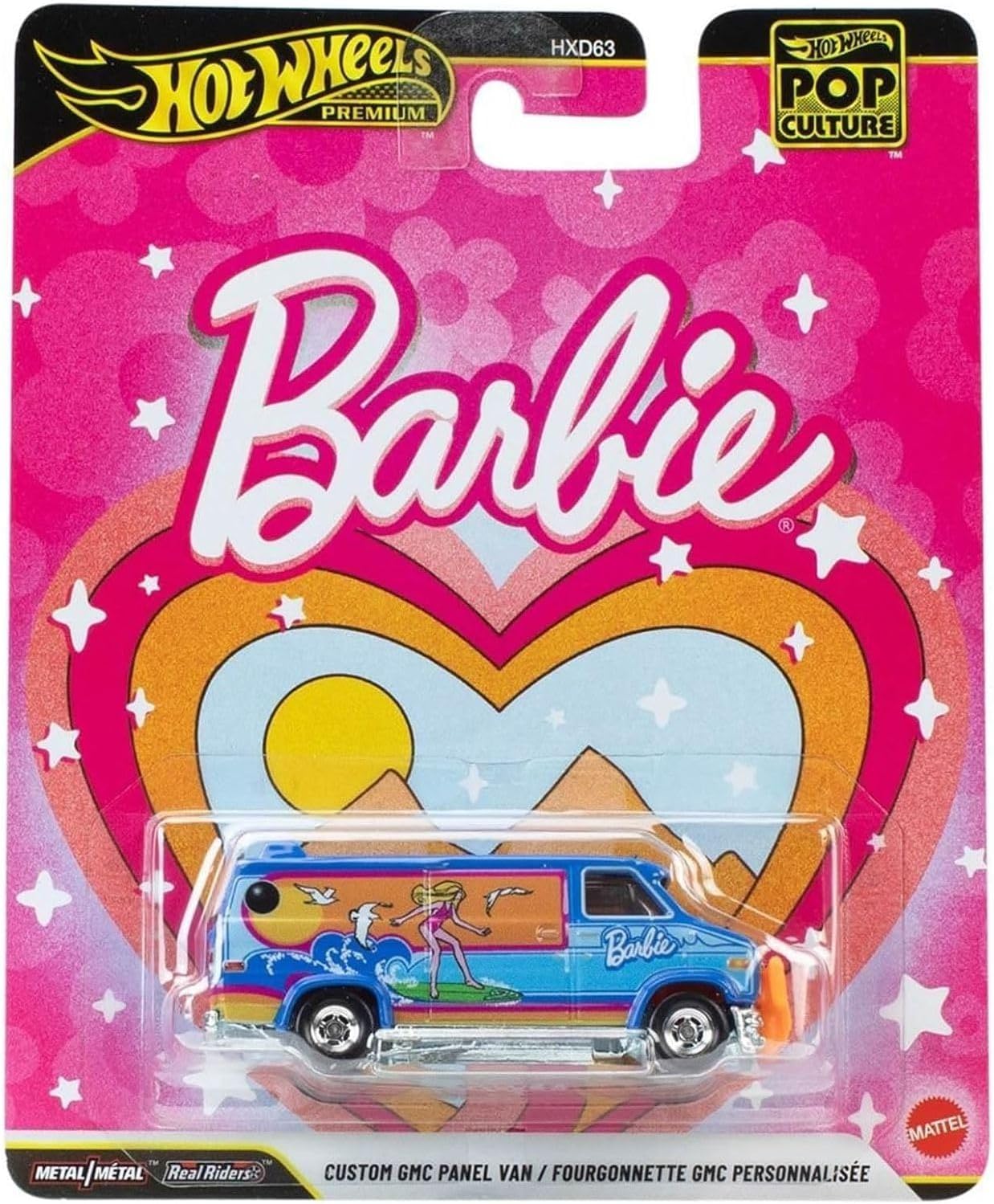 Hot Wheels Custom GMC Panel Van Barbie Pop Calture Premium Series 1:64 Scale Collectible Die Cast Metal Toy Car Model with Rubber Real Riders