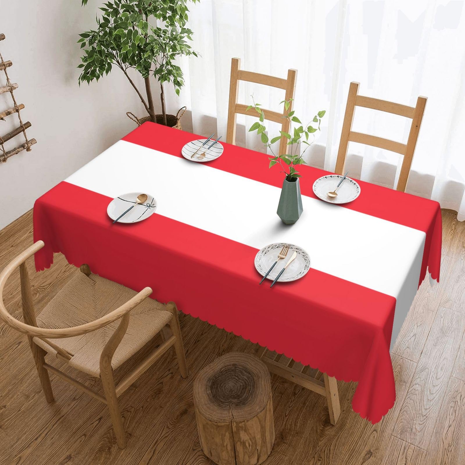 QAZWZML Austrian flag Printed tablecloth, made of thick polyester with lace trim, suitable for dining rooms, picnics, and weddings