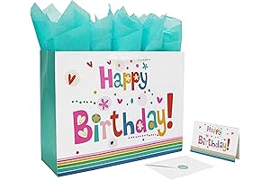 Qirrmiy 16.5” Extra Large Birthday Gift Bags with Greeting Card and Tissue Paper