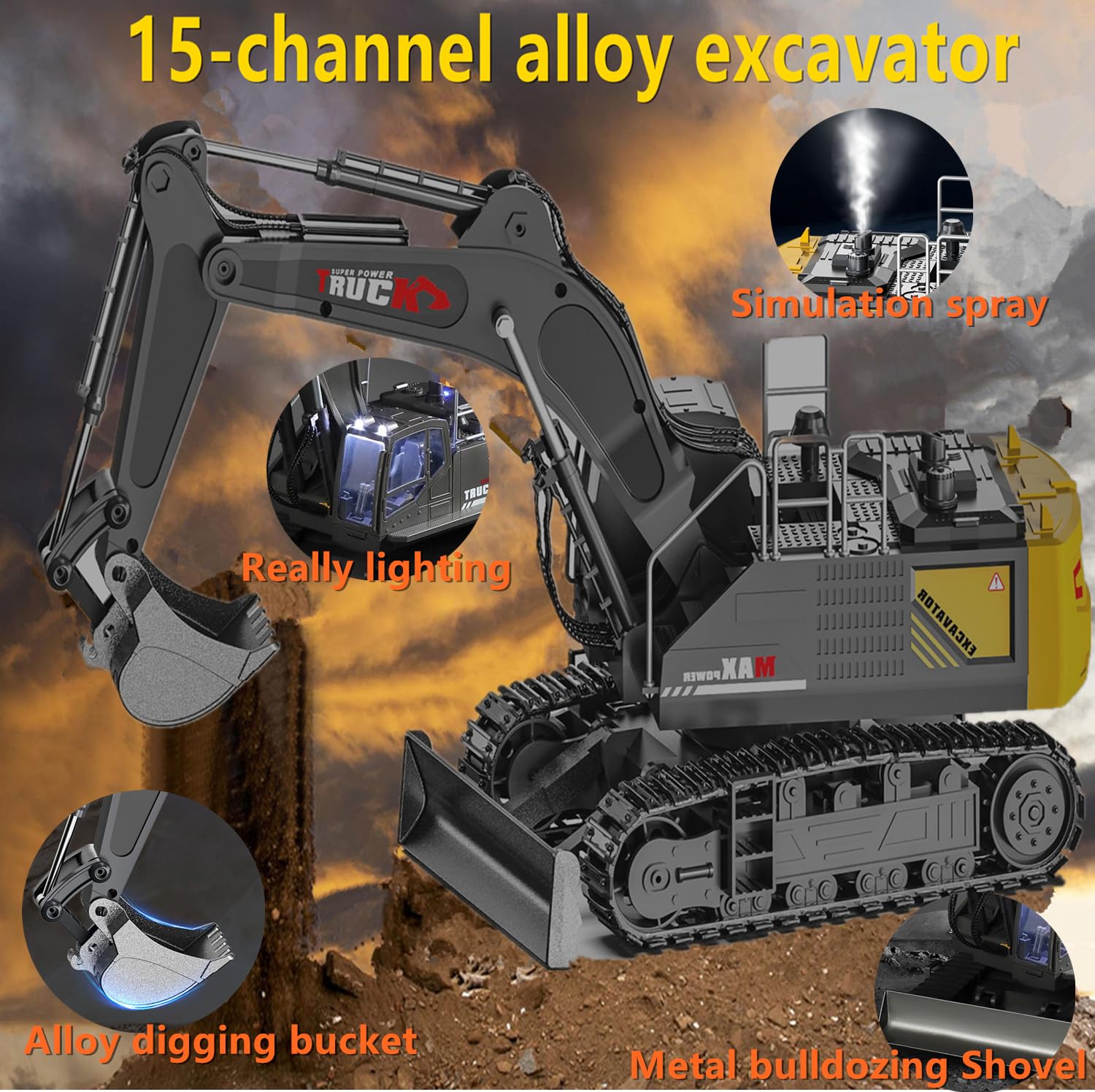 Amazon.com: kkny 15 Channel RC Excavator Metal Shovel,RC Digger