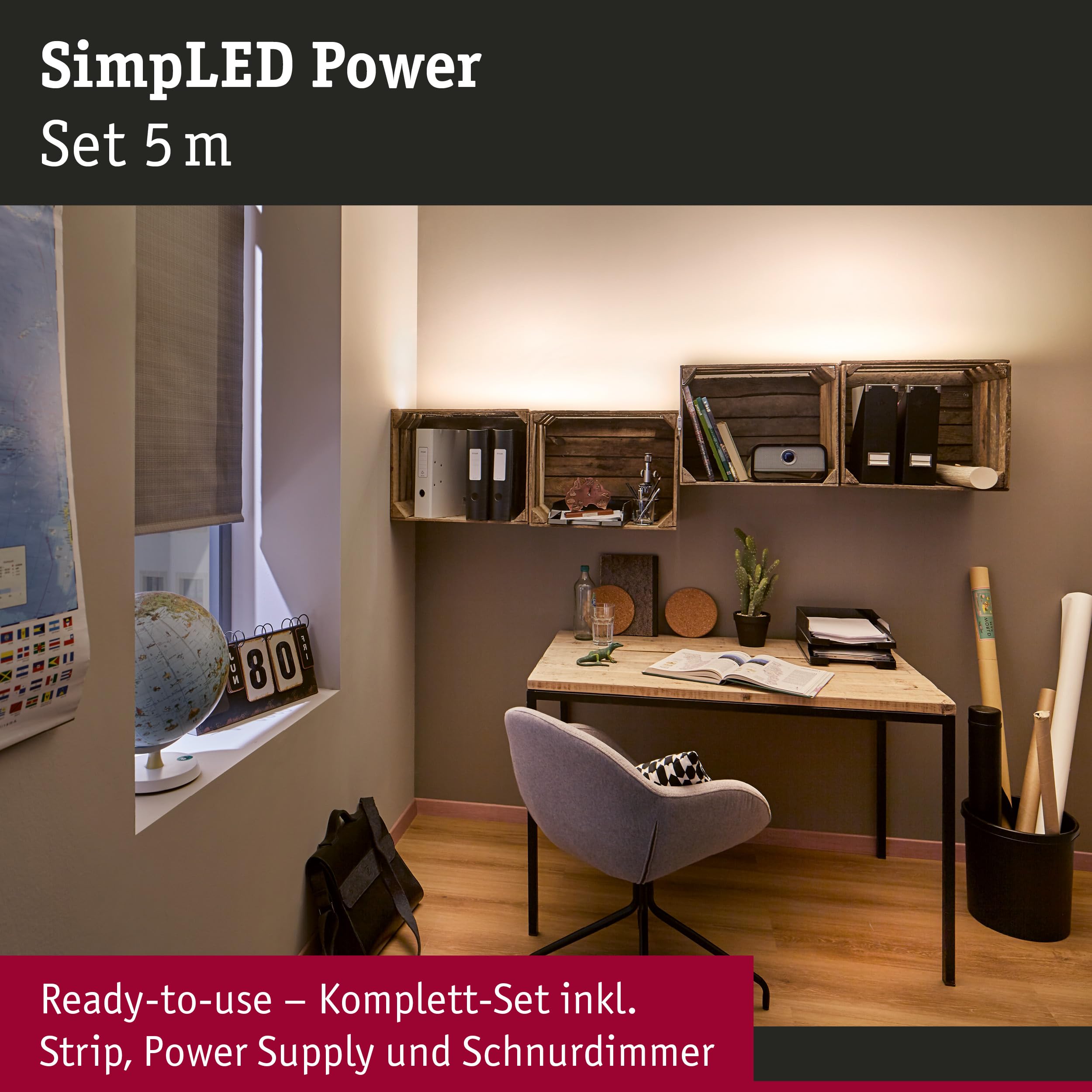 Paulmann 789.60 SimpLED Power Strip Set 5m Neutralweiß 50W beschichtet mit Schnurdimmer 1100lm/m