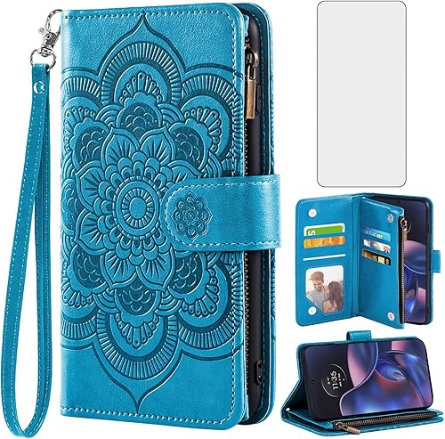 Miniatura 1 de Asuwish Funda para teléfono Motorola Moto Edge 2022MotoEdge 5G UW 2022 con protector de pantalla de vidrio templado y tarjetero abatible, accesorios