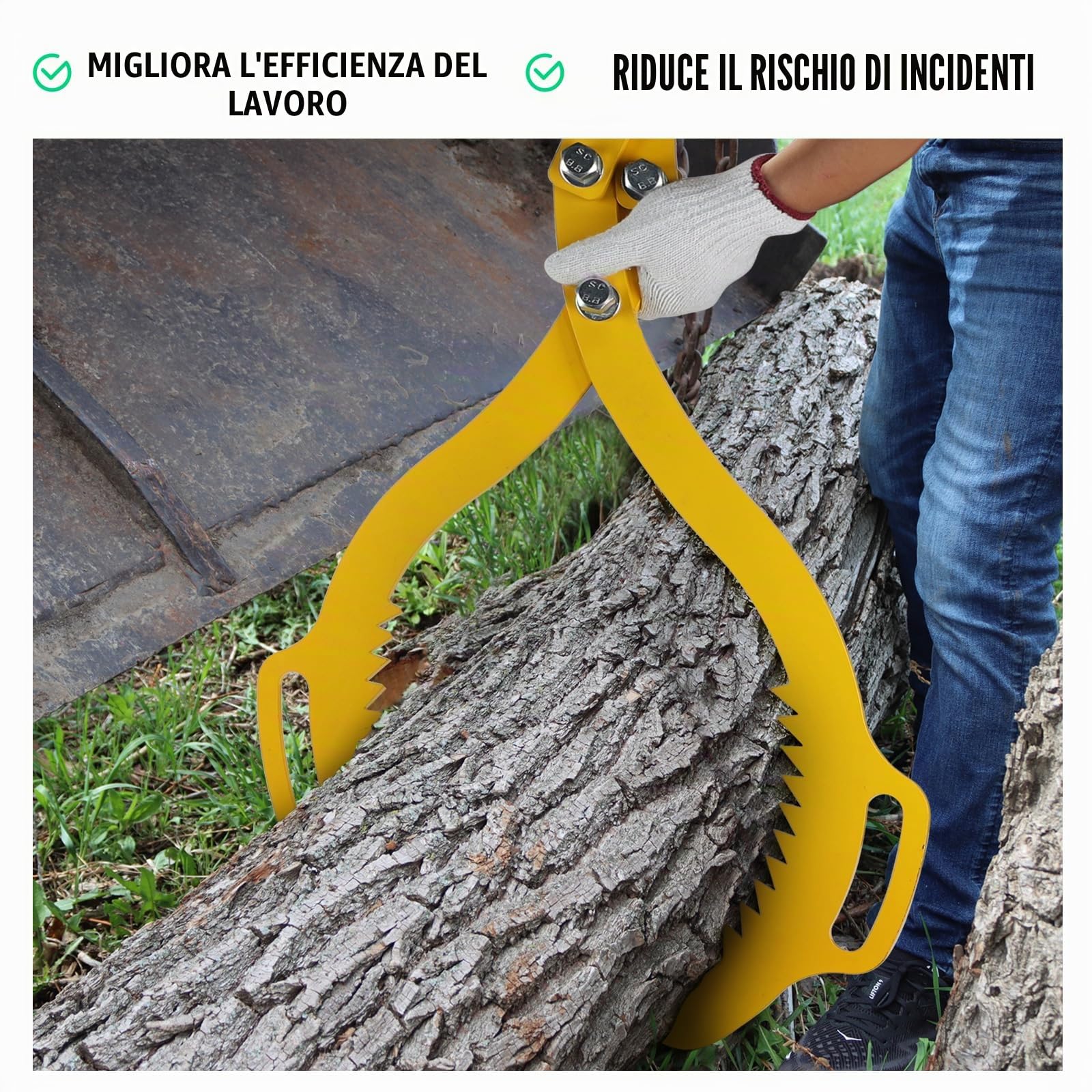 SWAWIS Pinza forestale per Legna e Tronchi in Acciaio Legato, Pinze per Sollevamento di Tronchi Fino a 620mm, capacità di Carico: 1000 kg, Aggrappatore per Legname per Impieghi Gravosi(Giallo)