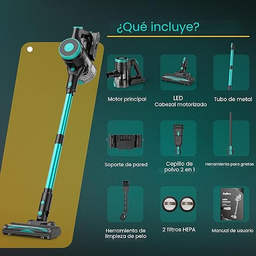 Miniatura 9 de Zefiro Aspiradora inalámbrica para el hogar, aspiradora de palo de 45 minutos de tiempo de funcionamiento, antienredos y taza de polvo de 1.5 L,