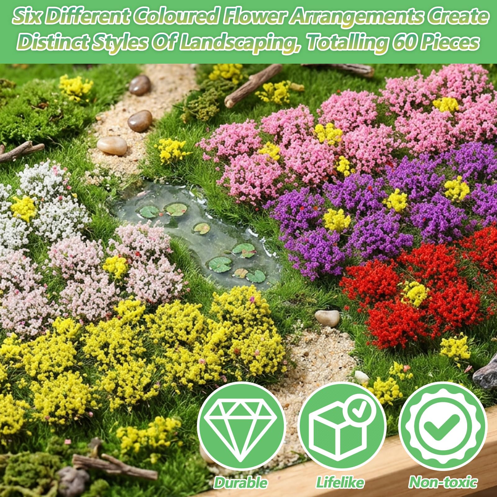 CIATBYYJ 60Pcs Miniature Flowers Cluster, Self-Adhesive Mini Flowers for Crafts 8mm Flower Vegetation Groups, Diorama Layouts - Image 3