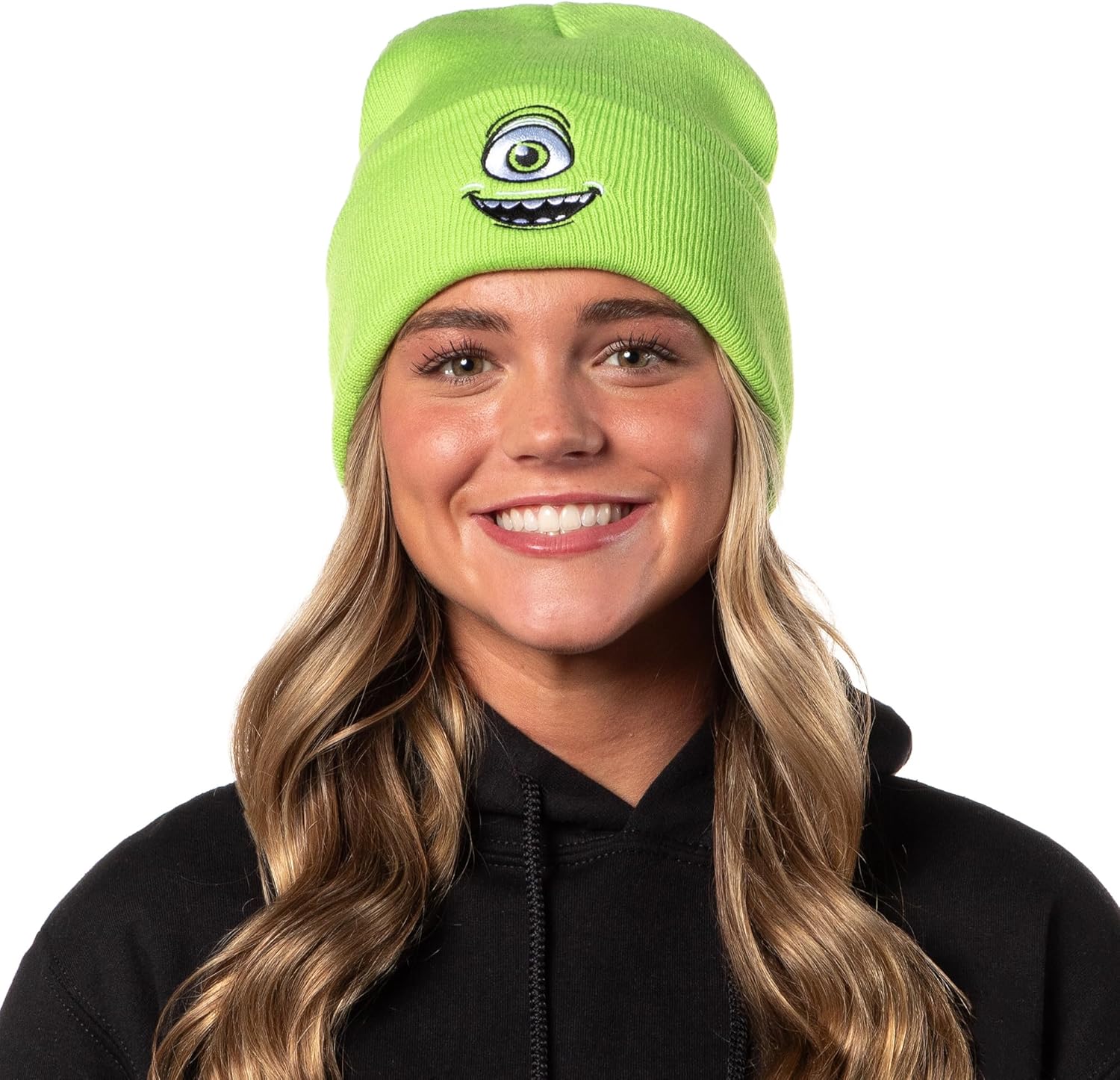 NEFF Monsters Inc. Mike Wazowski Embroidered Face Fold Cuff Adult Beanie OSFM Green - Image 2