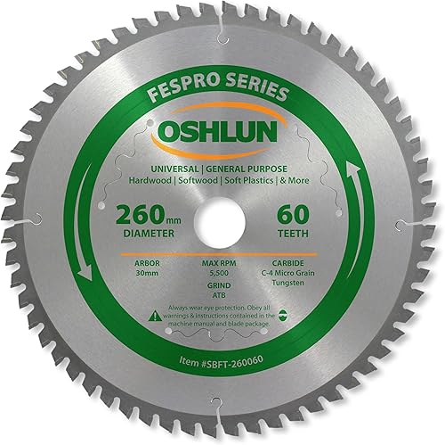 Miniatura 1 de Oshlun SBFT-260060 10.236 in 60 dientes FesPro de uso general ATB hoja de sierra con eje de 1.181 in para Festool Kapex KS 120