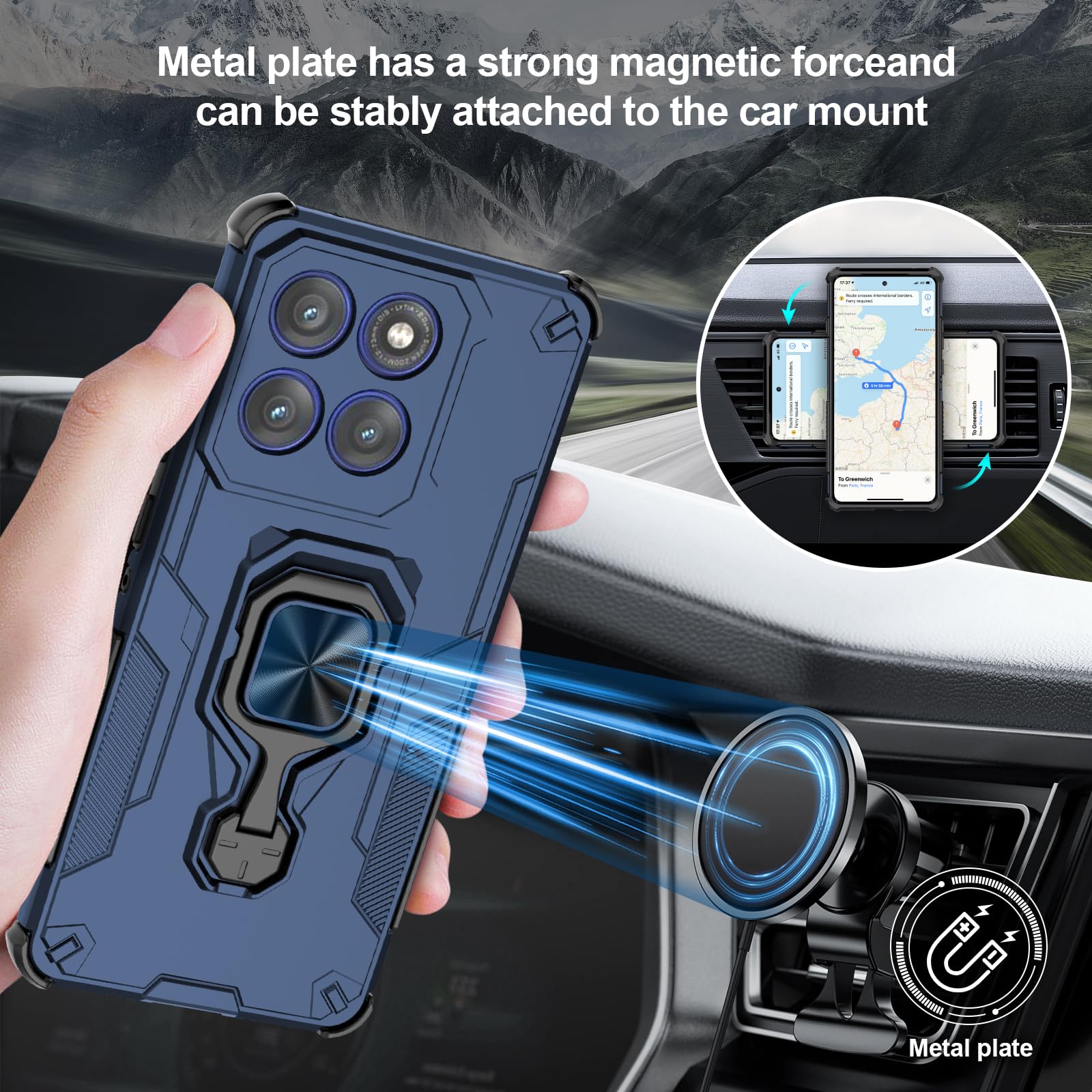 Funda para CMF Phone 2 Pro, Carcasa Antigolpes con Soporte anular metálico, Case Protectora de Grado Militar, Negro — view 943