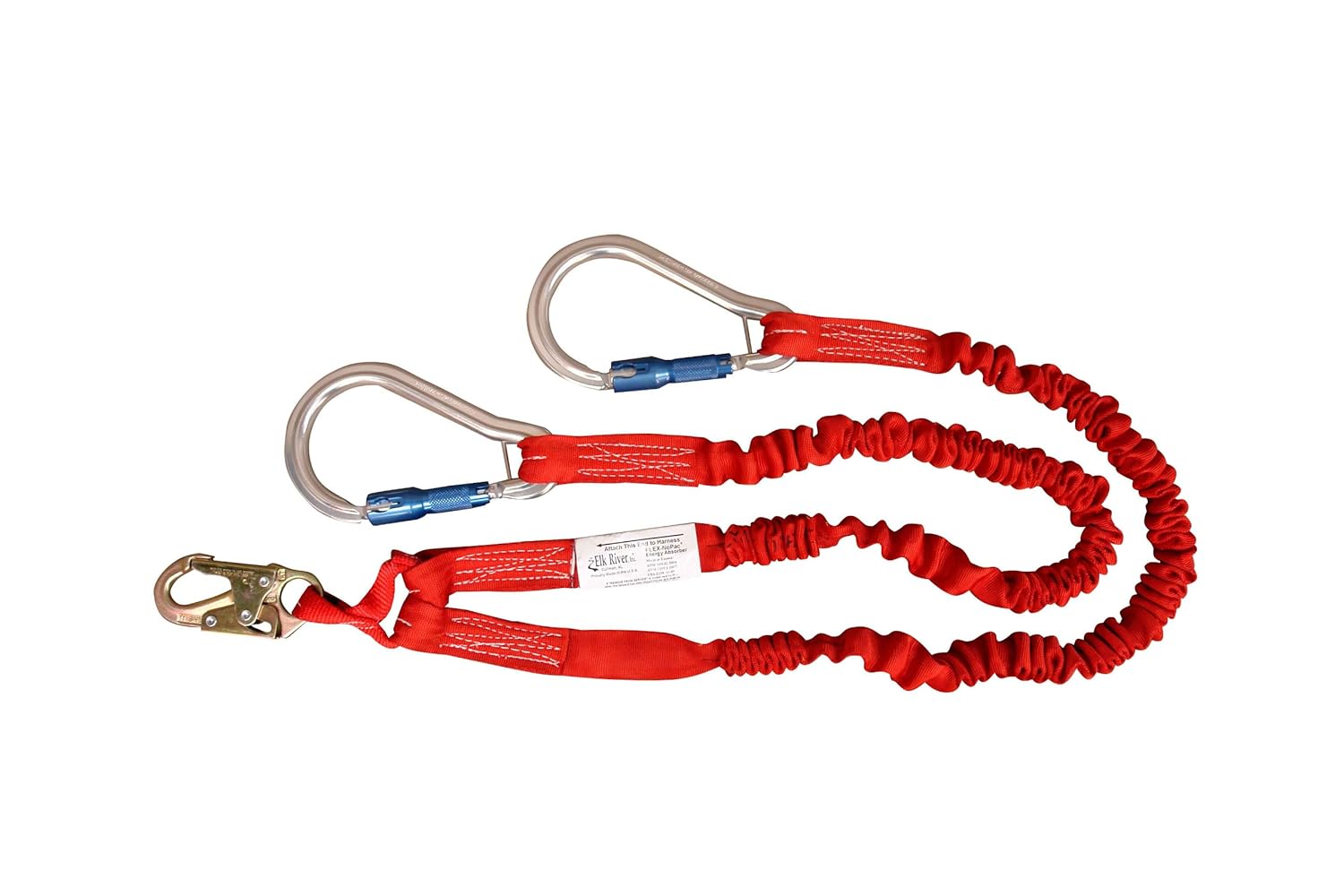Elk River 35416 Flex-NoPac Energy-Absorbing 2 Leg Polyester Web Lanyard with Zsnaphook and Aluminum Carabiner, 3600 lbs Gate, 6' Length x 1-1/2" Width