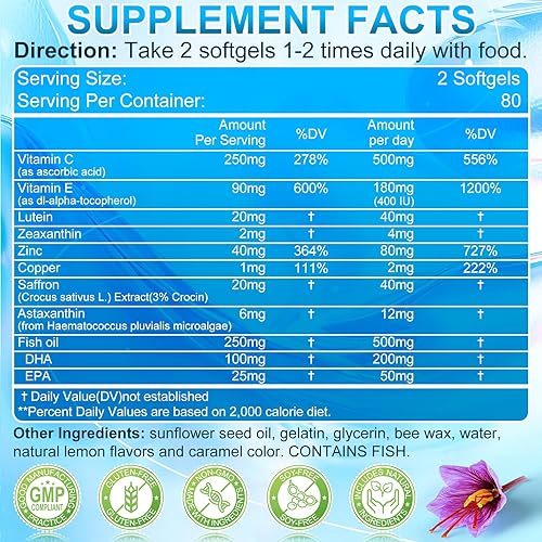 Miniatura 2 de AREDS 2 Plus Lutein and Zeaxanthin Softgels-Eye Vitamins with Astaxanthin 12mg,Vitamins C, E, Saffron & DHA - Eyebright,Blue Light Protection,Eye
