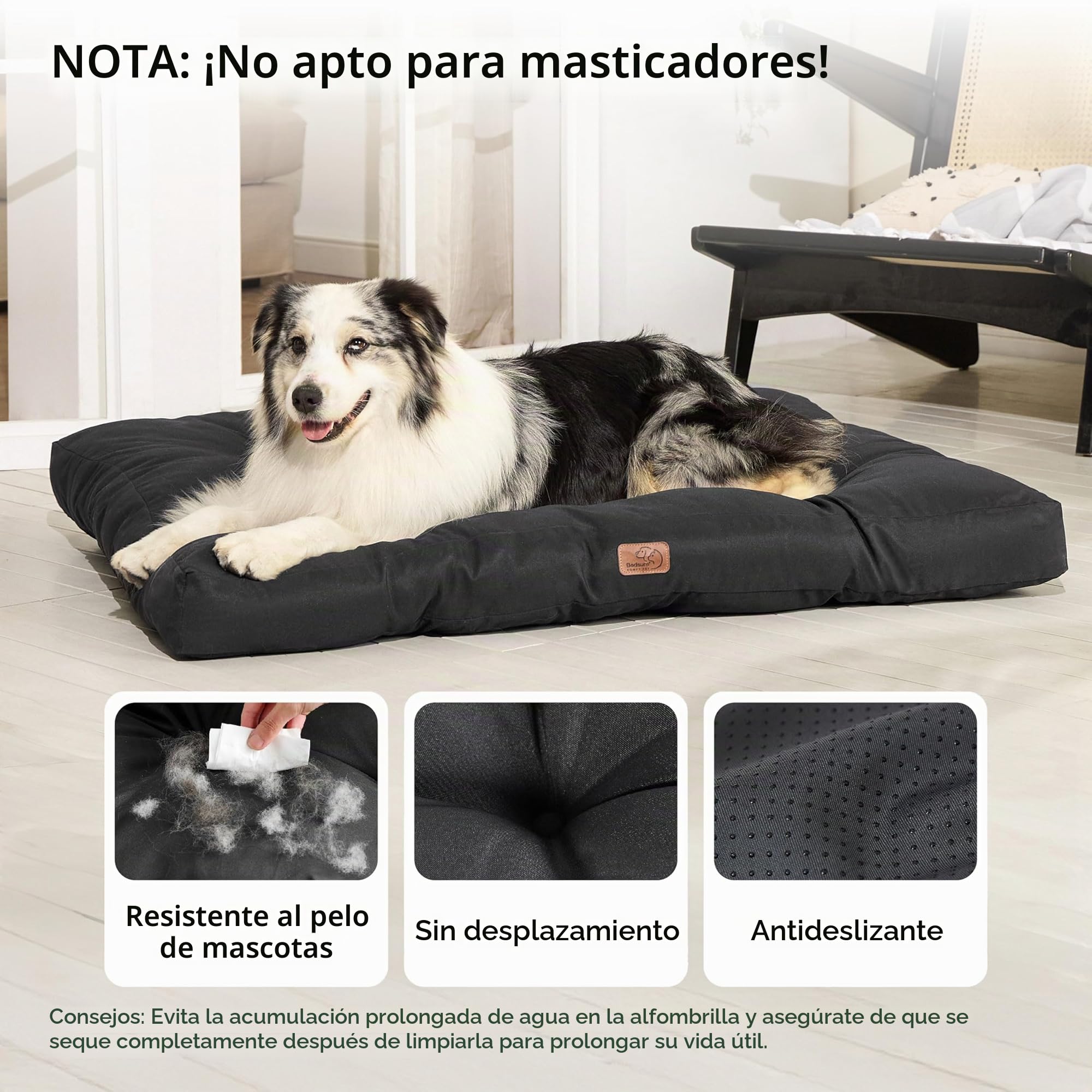 Bedsure Cama Perro Lavable Grande, 120x90x10 cm Negro
