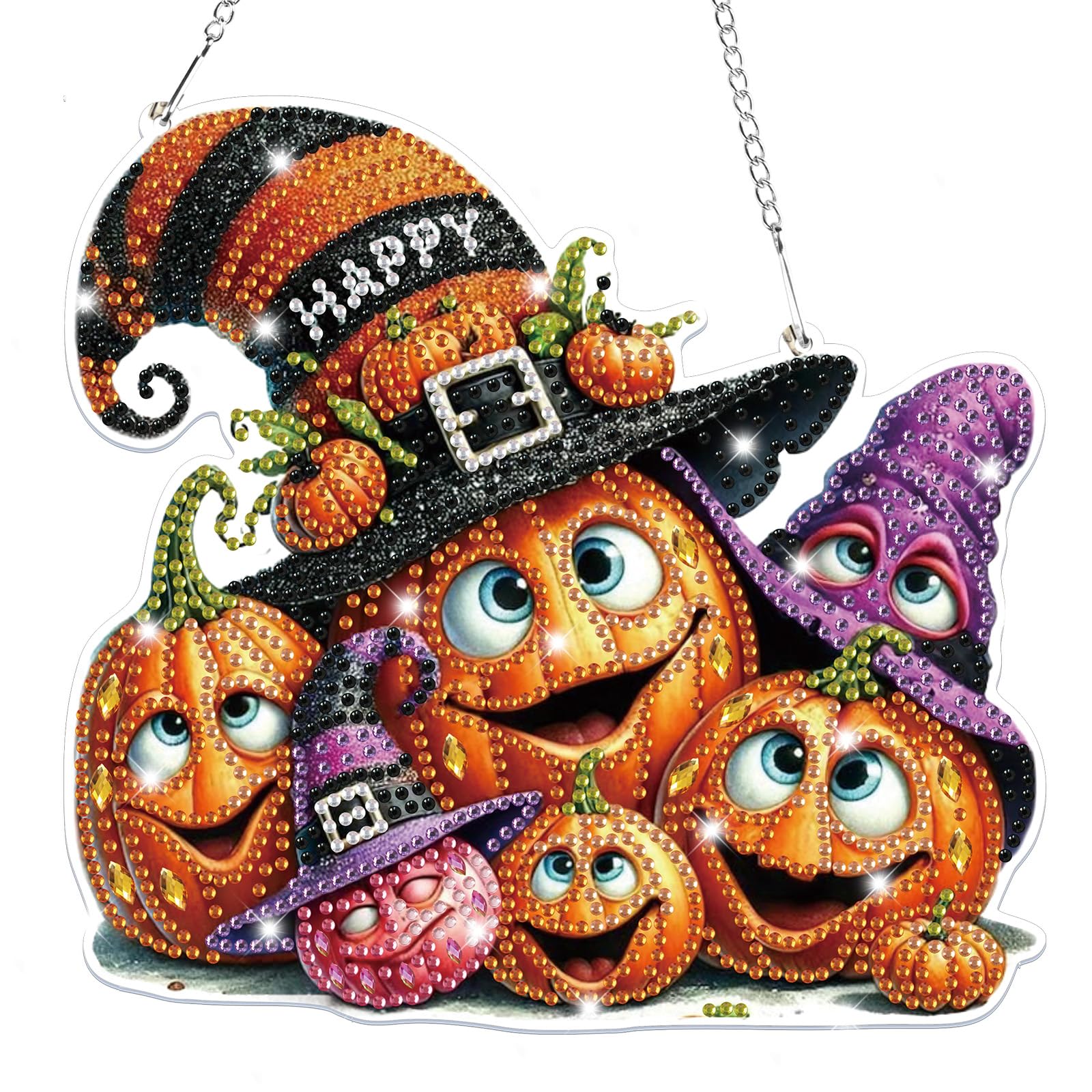Lxmsja Halloween Diamond Art Hanging Ornaments with Chain for Adults Kids Special Shaped Pumpkin Diamond Painting Pendant Kits