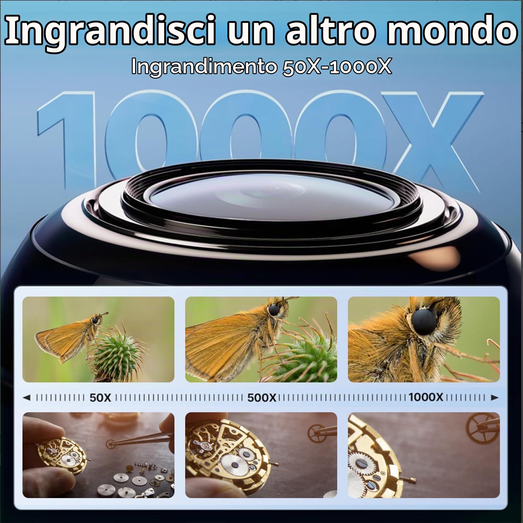 Microscopio Digitale, 4,3" 1080P Microscopio Elettronico con Ingrandimento 50x-1000x, 8 Luci LED Regolabili, Vista PC, Compatibile PC/Windows/Mac OS, 32GB