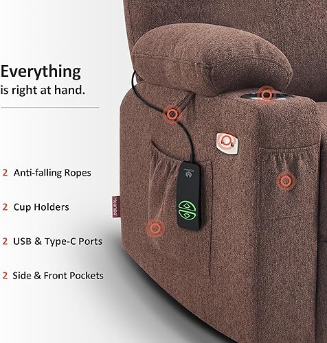 Miniatura 26 de MCombo Silla reclinable pequeña para ancianos, silla elevadora eléctrica pequeña con calor y masaje para personas mayores, portavasos, puertos USB y