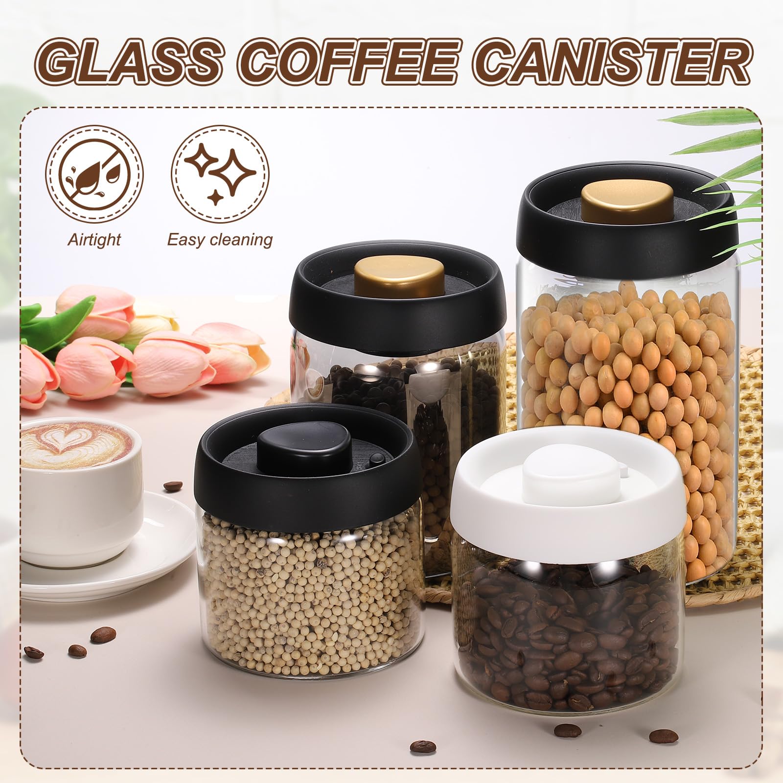 QUARKZMAN 42.2oz Barattolo Caffè In Vetro Sottovuoto Barattolo Per Caffè