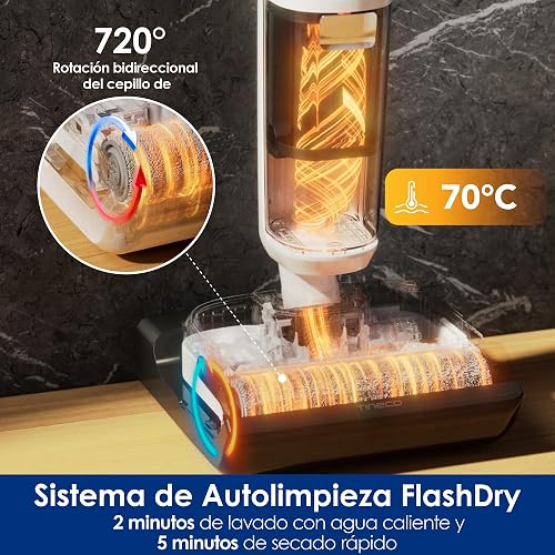 Tineco Floor One Stretch S6 Aspirateur Laveur, Aspirateur Sec et Humide Puissant Intelligent, portée à Plat 180°, Nettoyage Deux Bords, Auto-Nettoyage Flashdry à 70℃ en 5 Min, 40 Min d'autonomie - 8