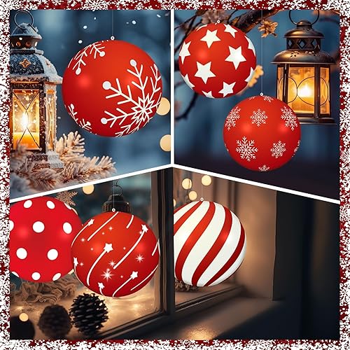 Miniatura 6 de Jetec 12 bolas de Navidad inflables de PVC iluminadas de 9 pulgadas, bolas inflables de PVC decoradas al aire libre, adornos inflables de Navidad