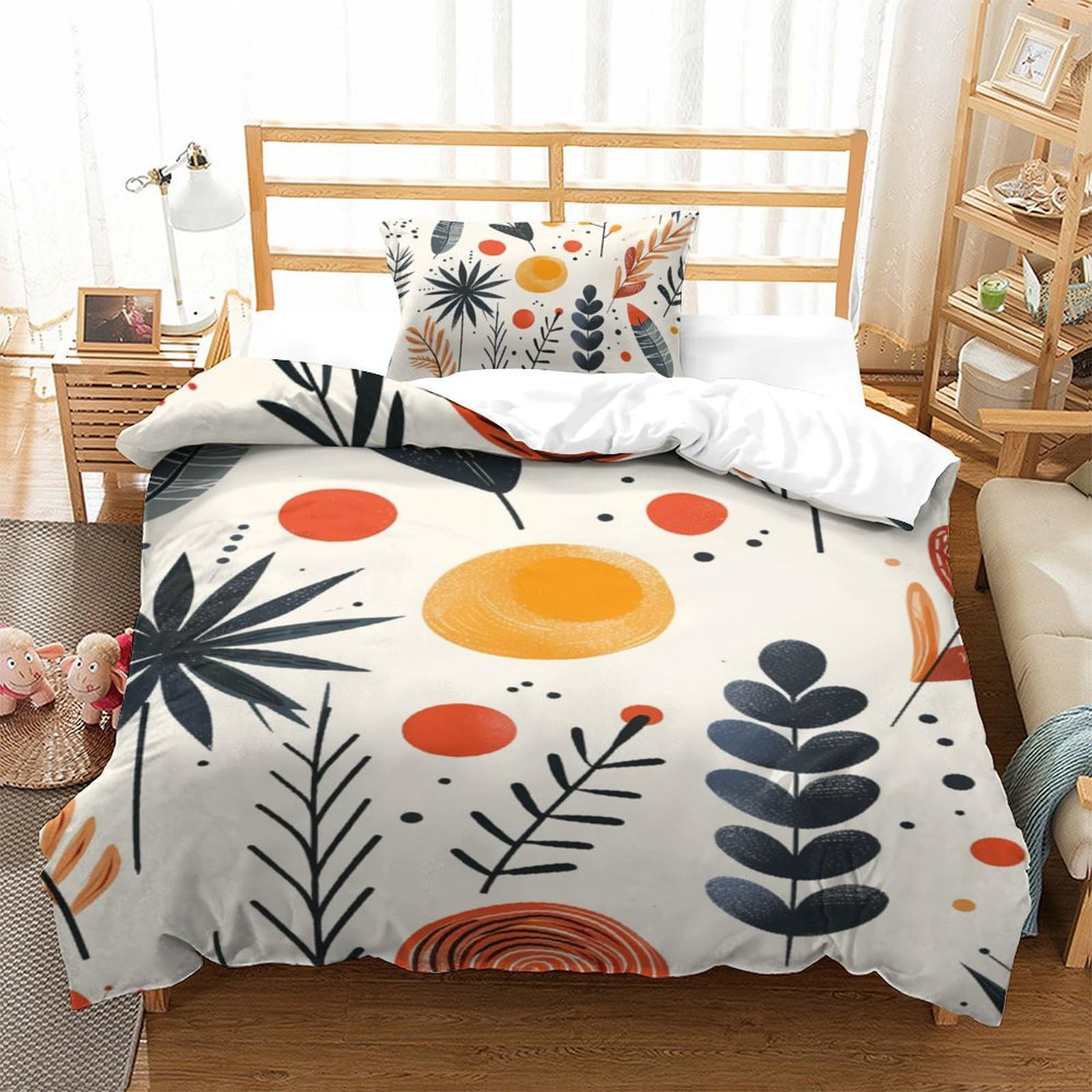 Housse de couette enfant 3D motif feuilles 135x200 cm avec taies