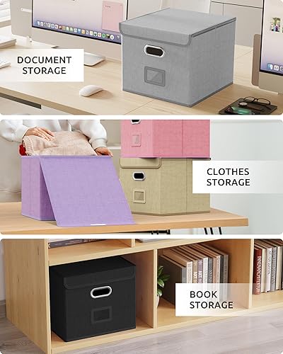 Miniatura 7 de Oterri Paquete de 2 cajas organizadoras de archivos, caja de archivos, archivador pequeño para carpetas de cartas, caja de archivo portátil negra,