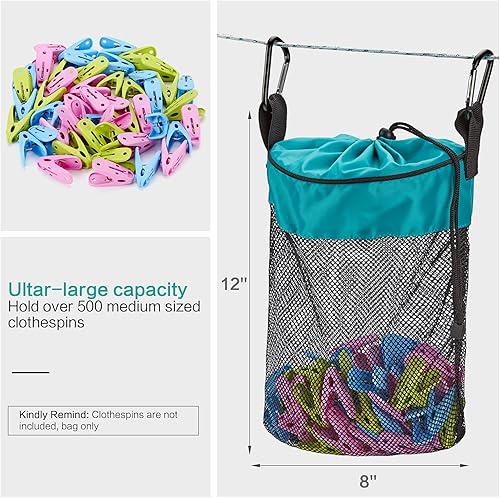 Miniatura 6 de HOMEST Bolsa de malla para colgar ropa con cordón, organizador de almacenamiento con gancho, lavable a máquina, azul cielo